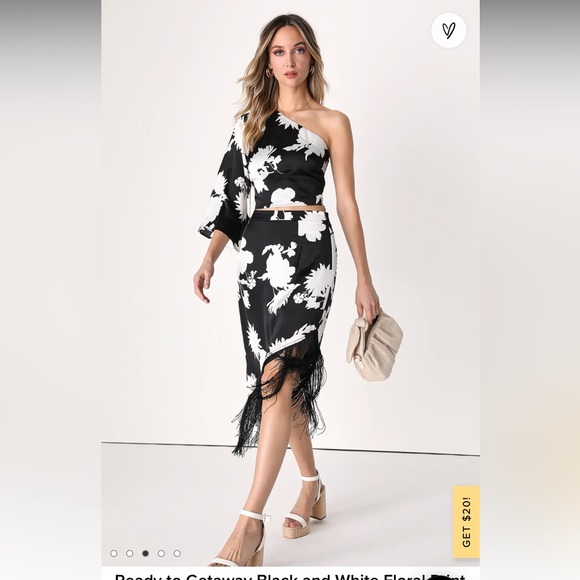 NWT Lulu’s one shoulder two piece outfit in black and white floral - Picture 1 of 2